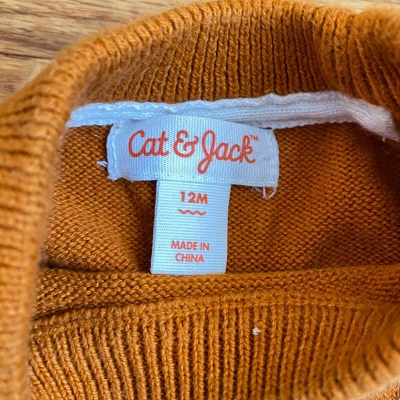 Cat & Jack 12M Fox Face Sweater with Ears Knit Textured Pull Over Unisex Orange - Picture 5 of 5